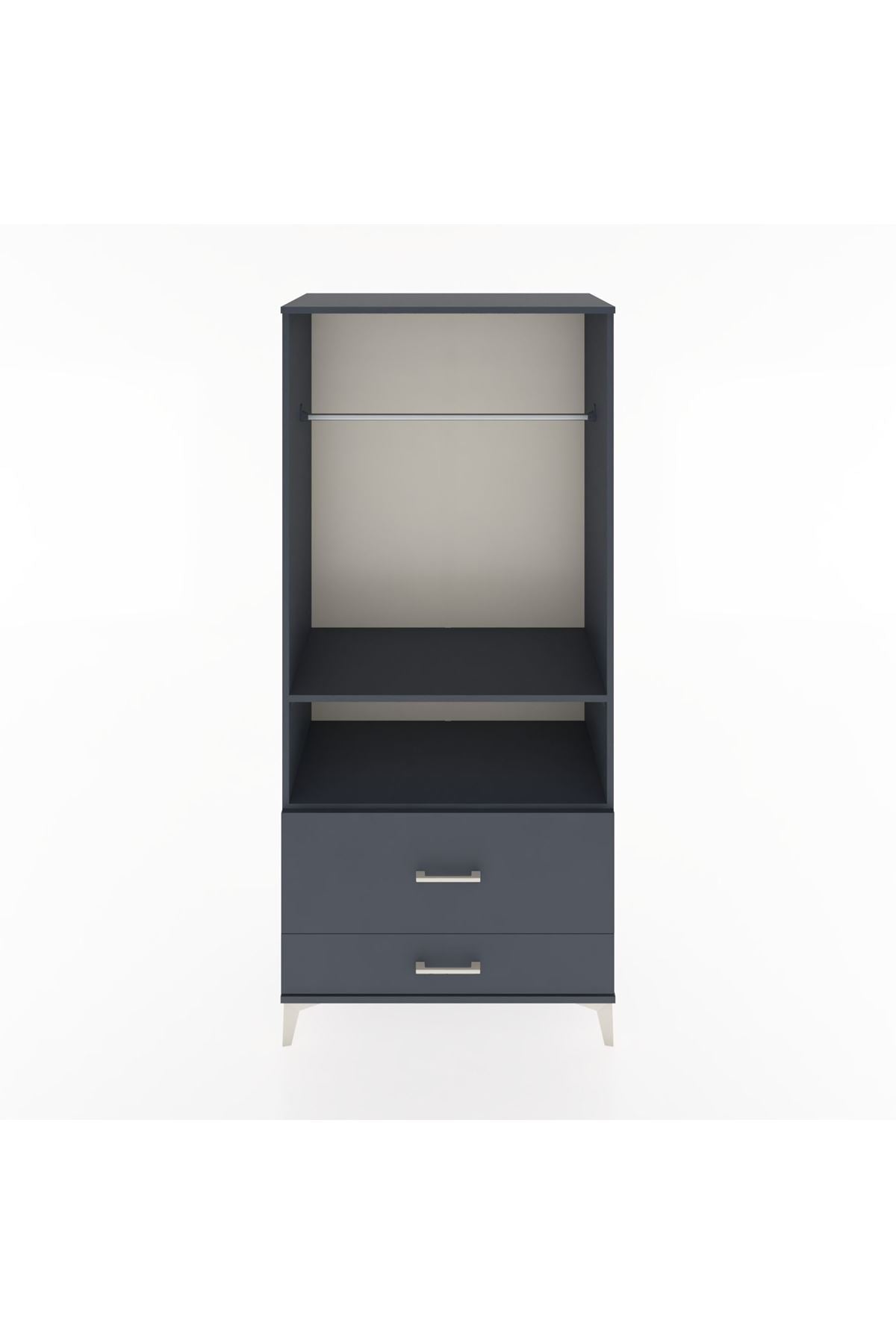 Hyperion Dolap 2 Raflı 2 Çekmeceli Tek Askılı 88x44x195 Antrasit-Antrasit