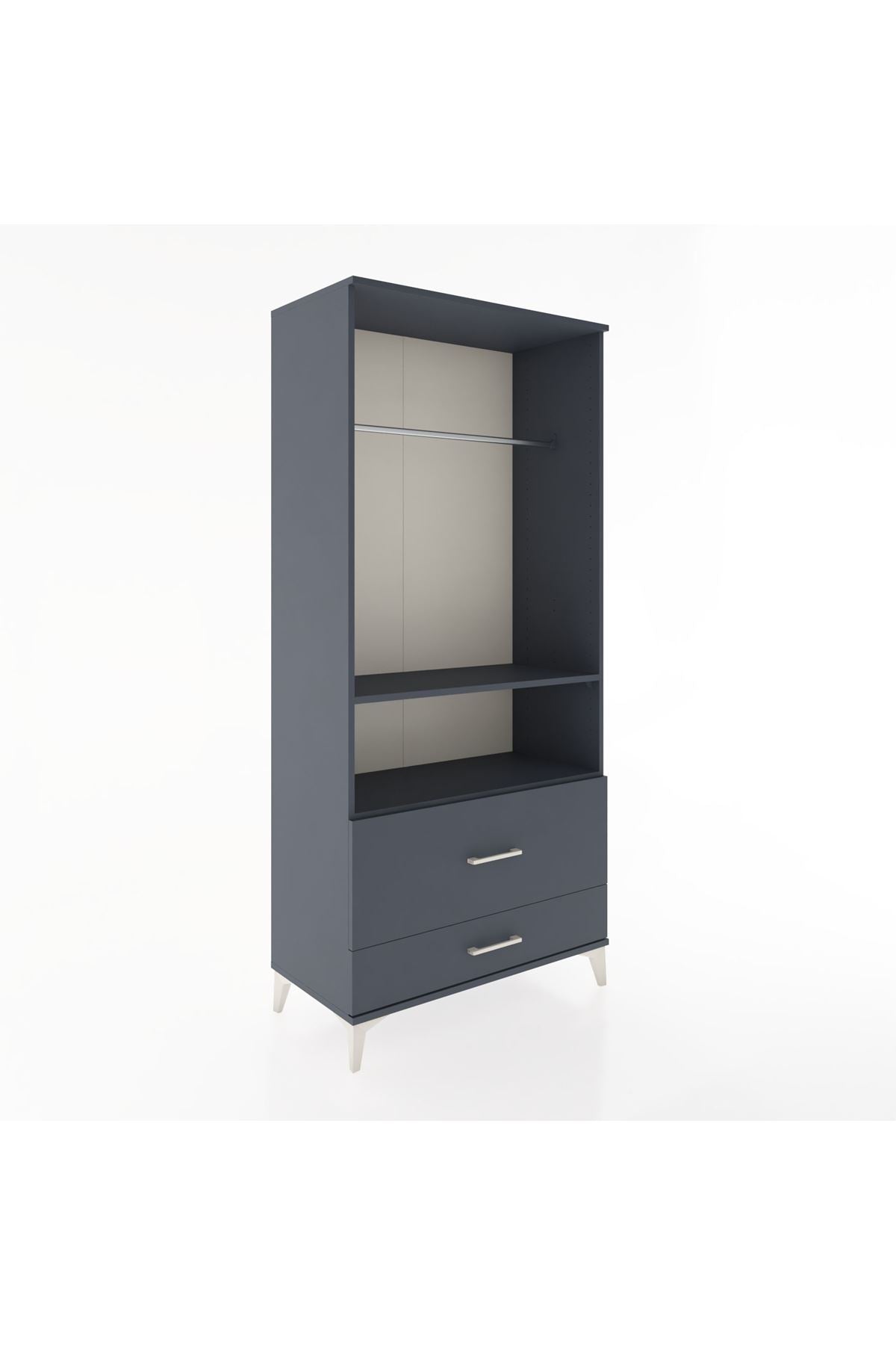 Hyperion Dolap 2 Raflı 2 Çekmeceli Tek Askılı 88x44x195 Antrasit-Antrasit