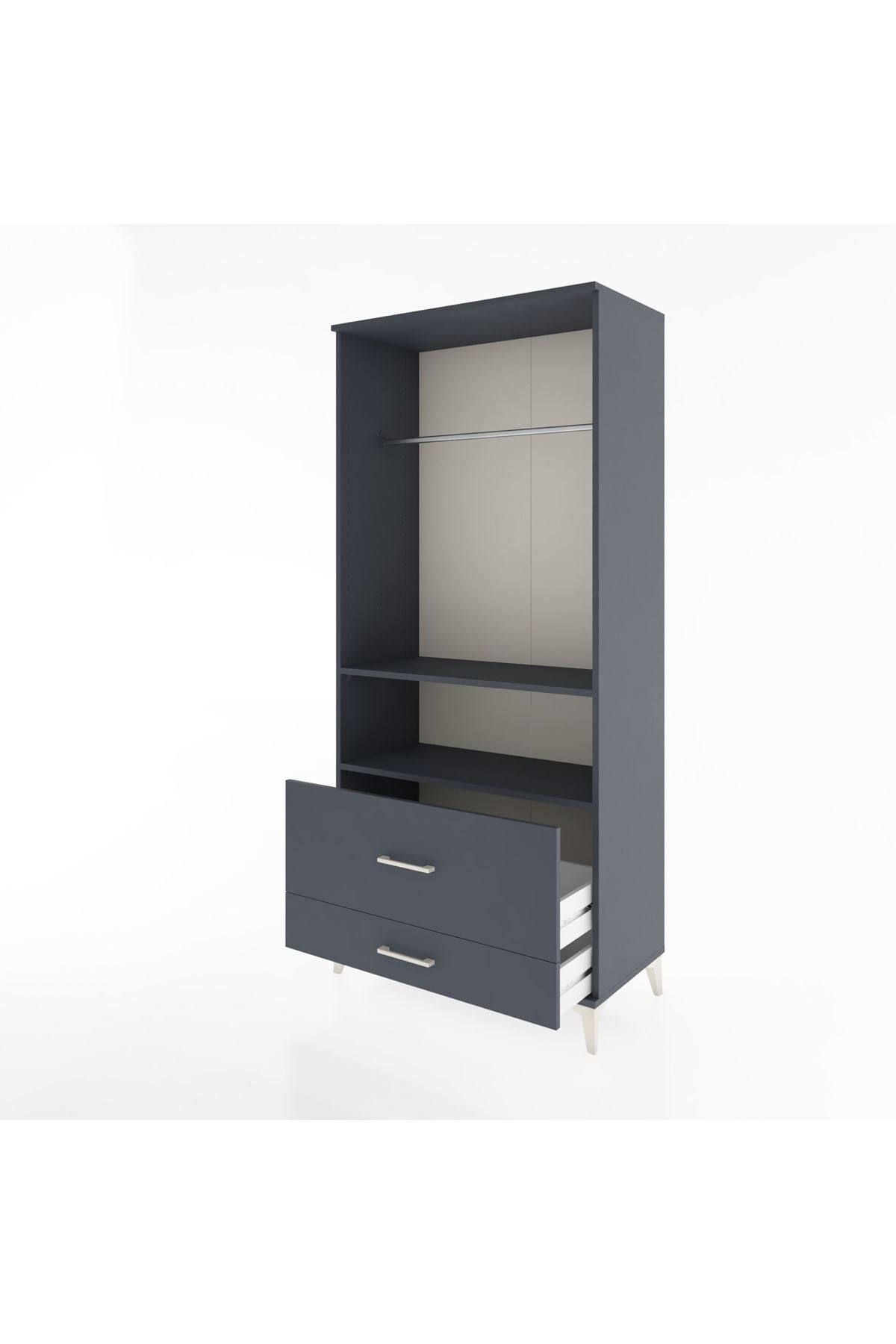 Hyperion Dolap 2 Raflı 2 Çekmeceli Tek Askılı 88x44x195 Antrasit-Antrasit