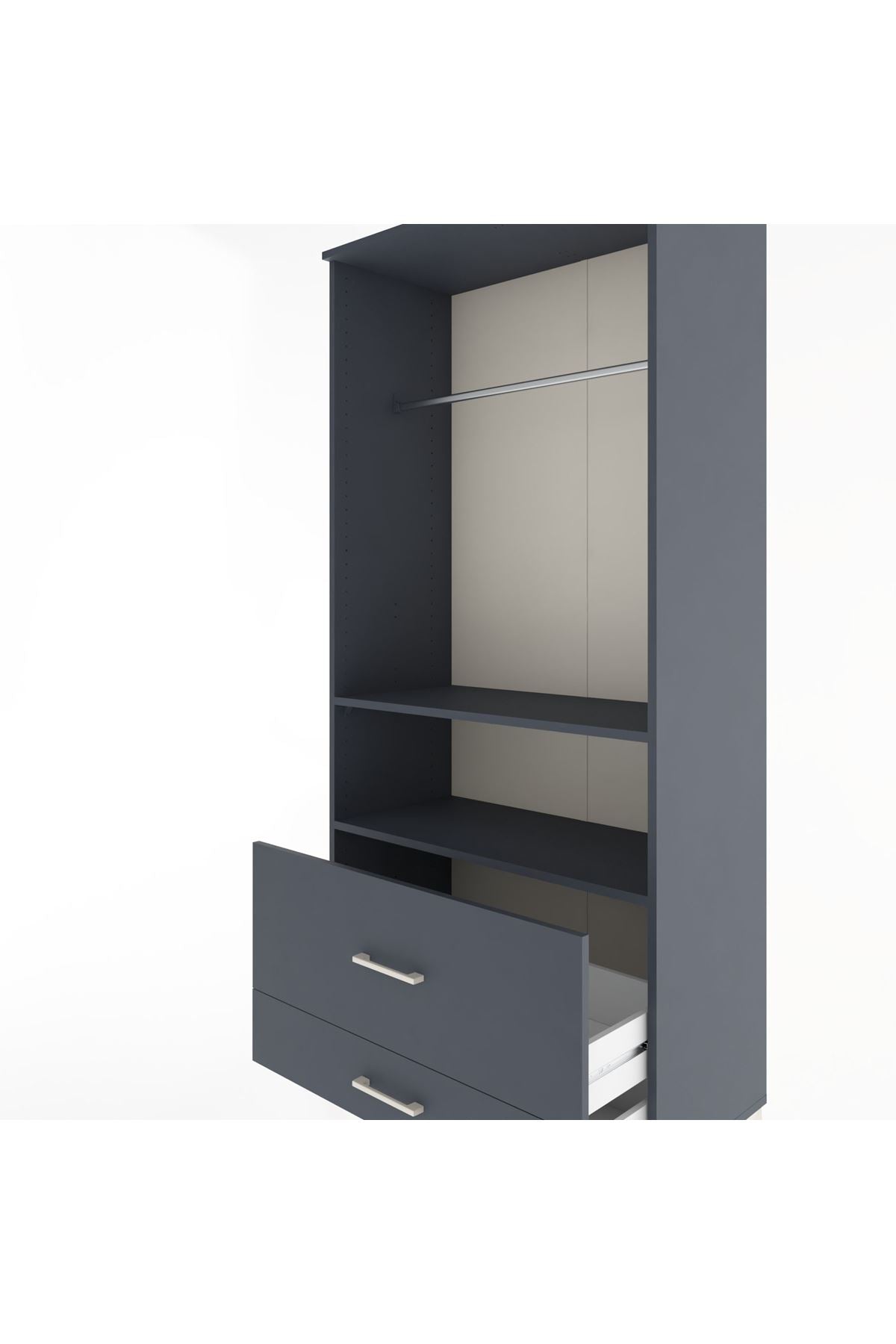 Hyperion Dolap 2 Raflı 2 Çekmeceli Tek Askılı 88x44x195 Antrasit-Antrasit