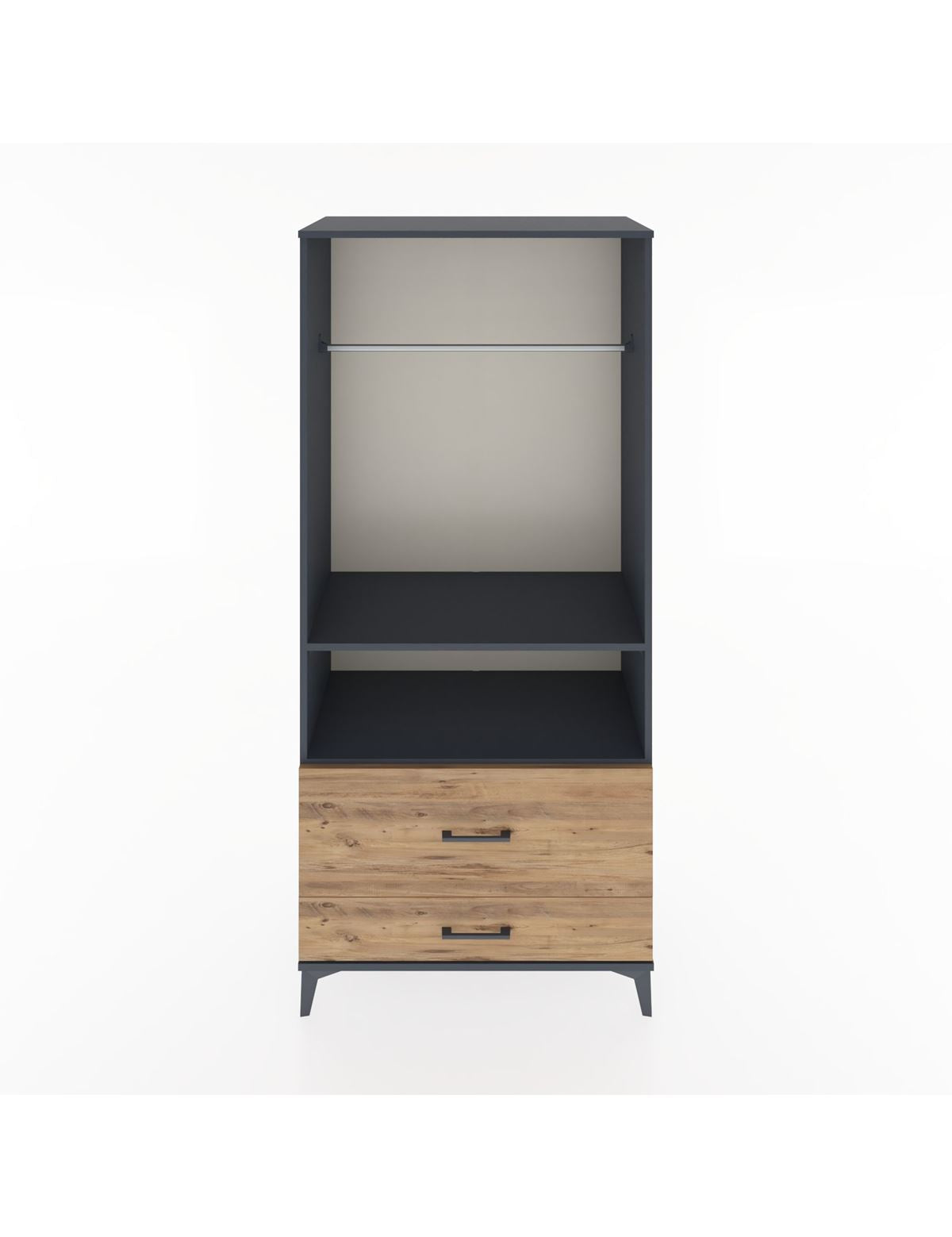 Hyperion Dolap 2 Raflı 2 Çekmeceli Tek Askılı 88x44x195 Antrasit-Çam