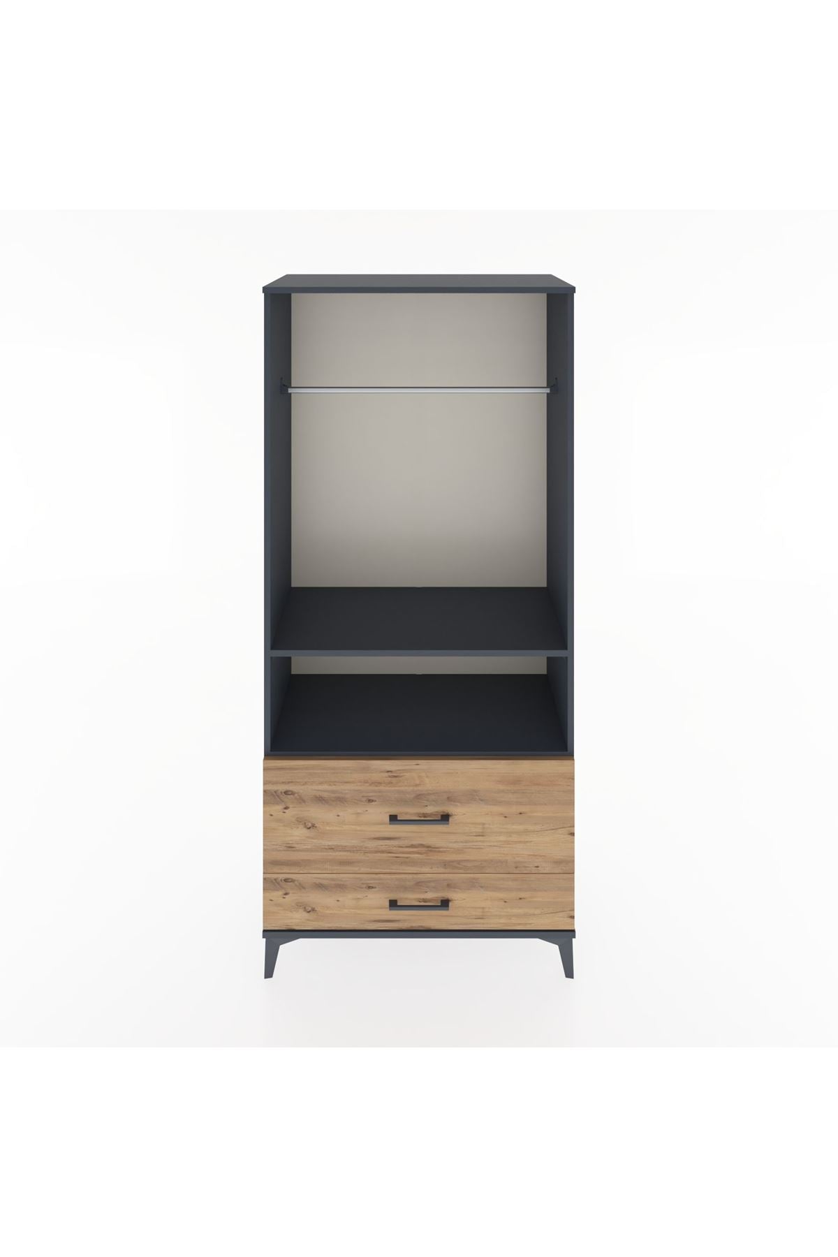 Hyperion Dolap 2 Raflı 2 Çekmeceli Tek Askılı 88x44x195 Antrasit-Çam