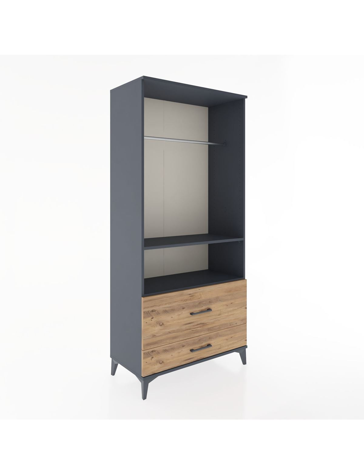 Hyperion Dolap 2 Raflı 2 Çekmeceli Tek Askılı 88x44x195 Antrasit-Çam