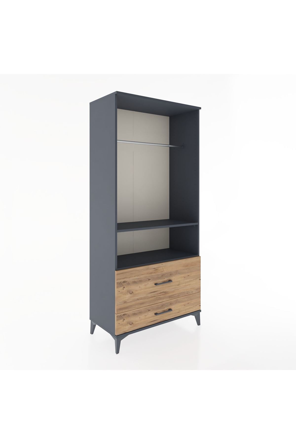 Hyperion Dolap 2 Raflı 2 Çekmeceli Tek Askılı 88x44x195 Antrasit-Çam