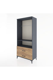 Hyperion Dolap 2 Raflı 2 Çekmeceli Tek Askılı 88x44x195 Antrasit-Çam