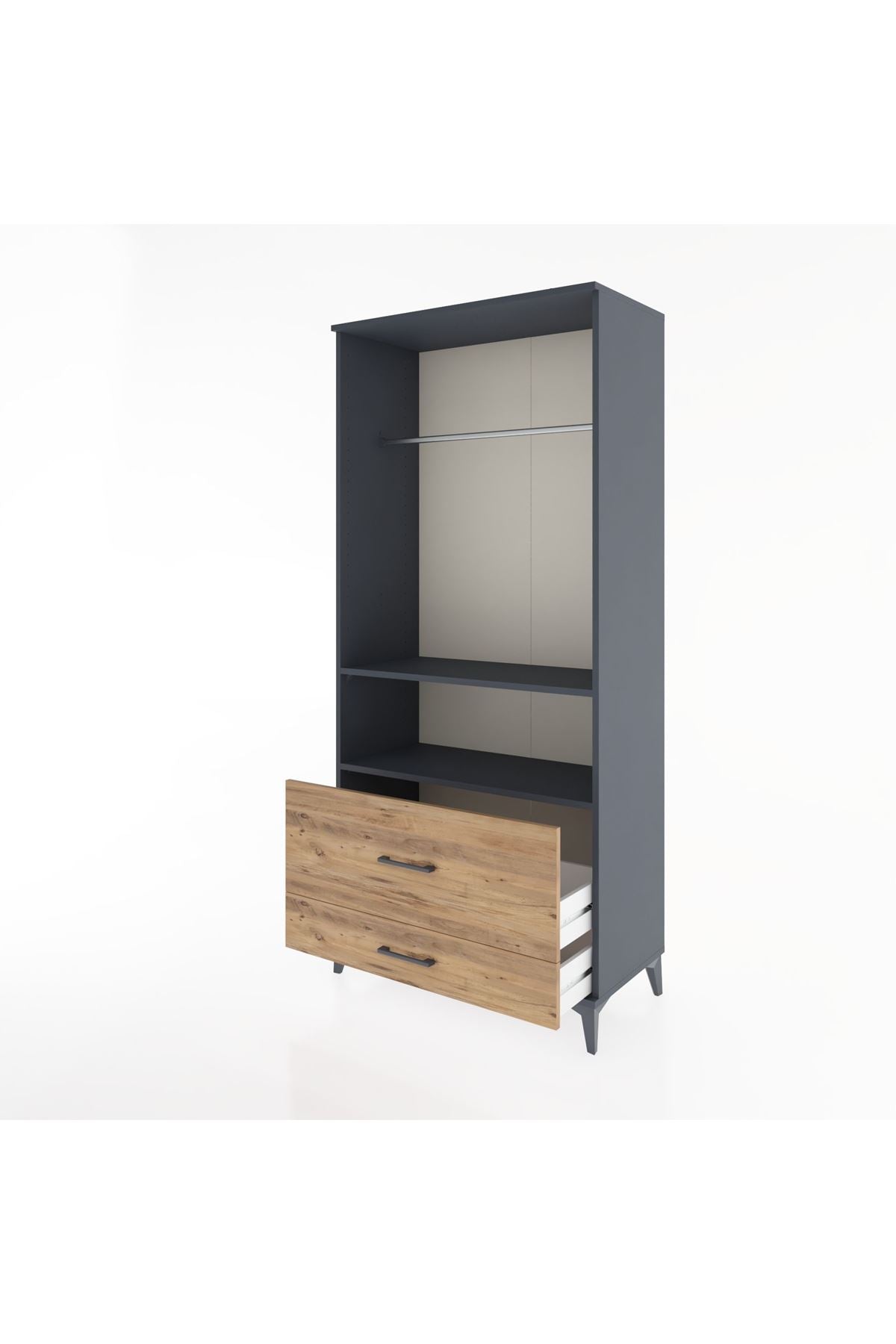 Hyperion Dolap 2 Raflı 2 Çekmeceli Tek Askılı 88x44x195 Antrasit-Çam