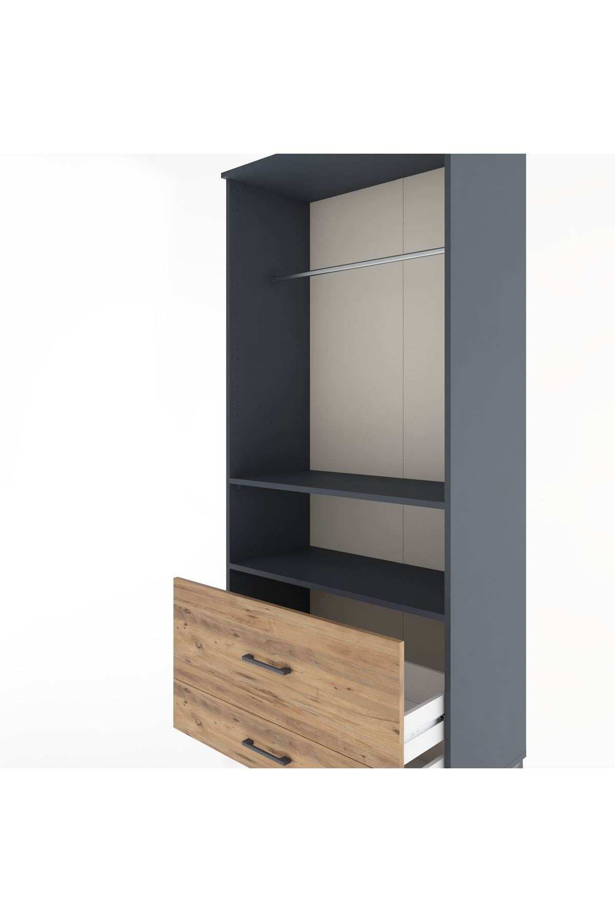 Hyperion Dolap 2 Raflı 2 Çekmeceli Tek Askılı 88x44x195 Antrasit-Çam