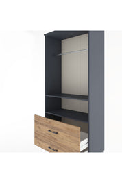 Hyperion Dolap 2 Raflı 2 Çekmeceli Tek Askılı 88x44x195 Antrasit-Çam