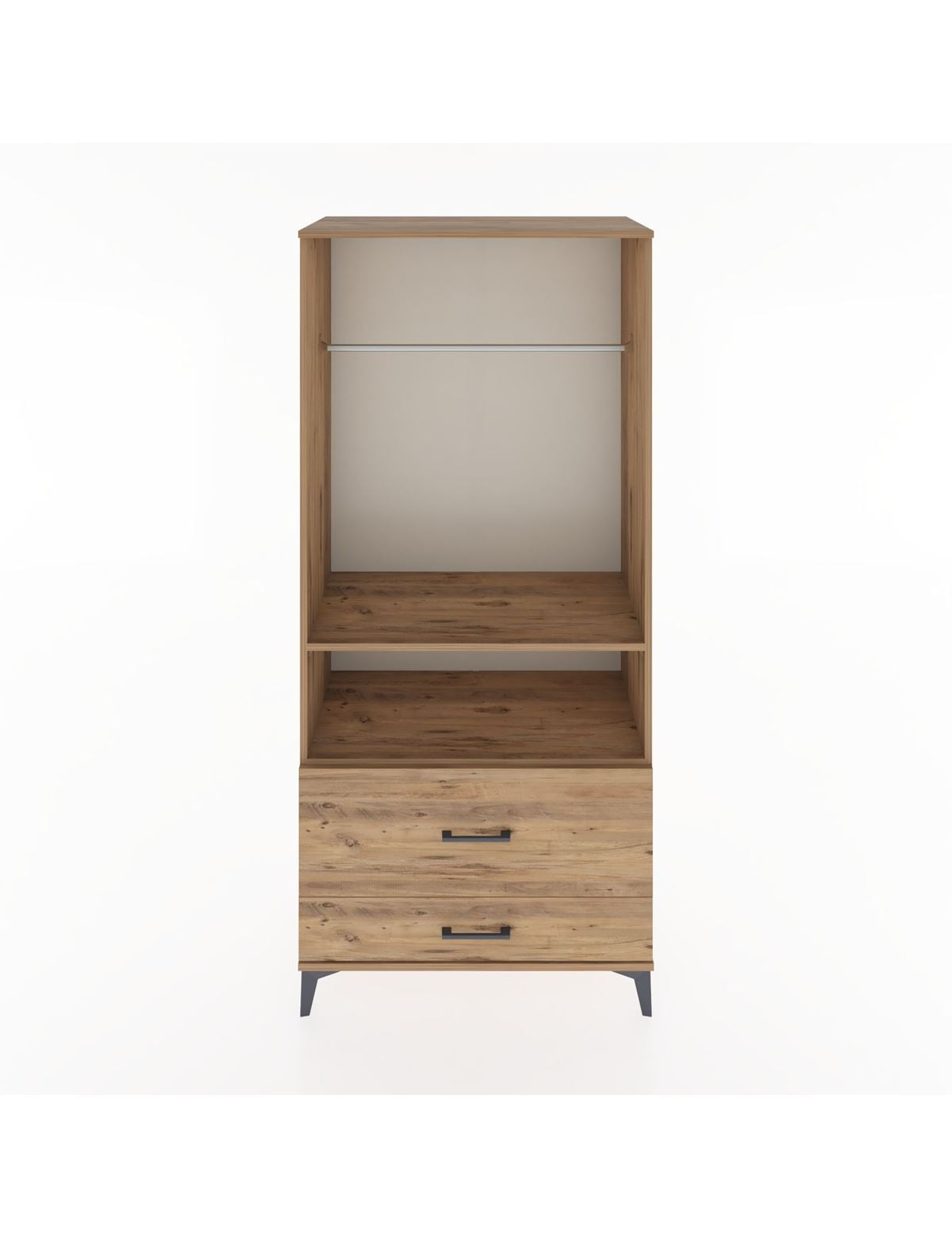 Hyperion Dolap 2 Raflı 2 Çekmeceli Tek Askılı 88x44x195 Çam-Çam