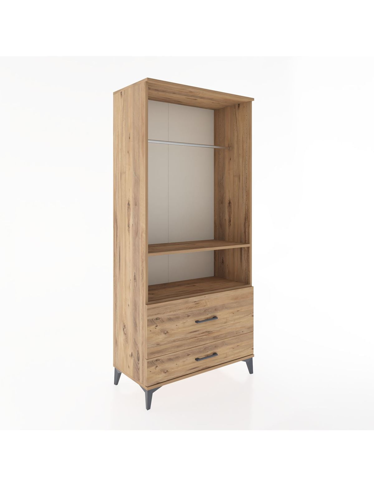 Hyperion Dolap 2 Raflı 2 Çekmeceli Tek Askılı 88x44x195 Çam-Çam