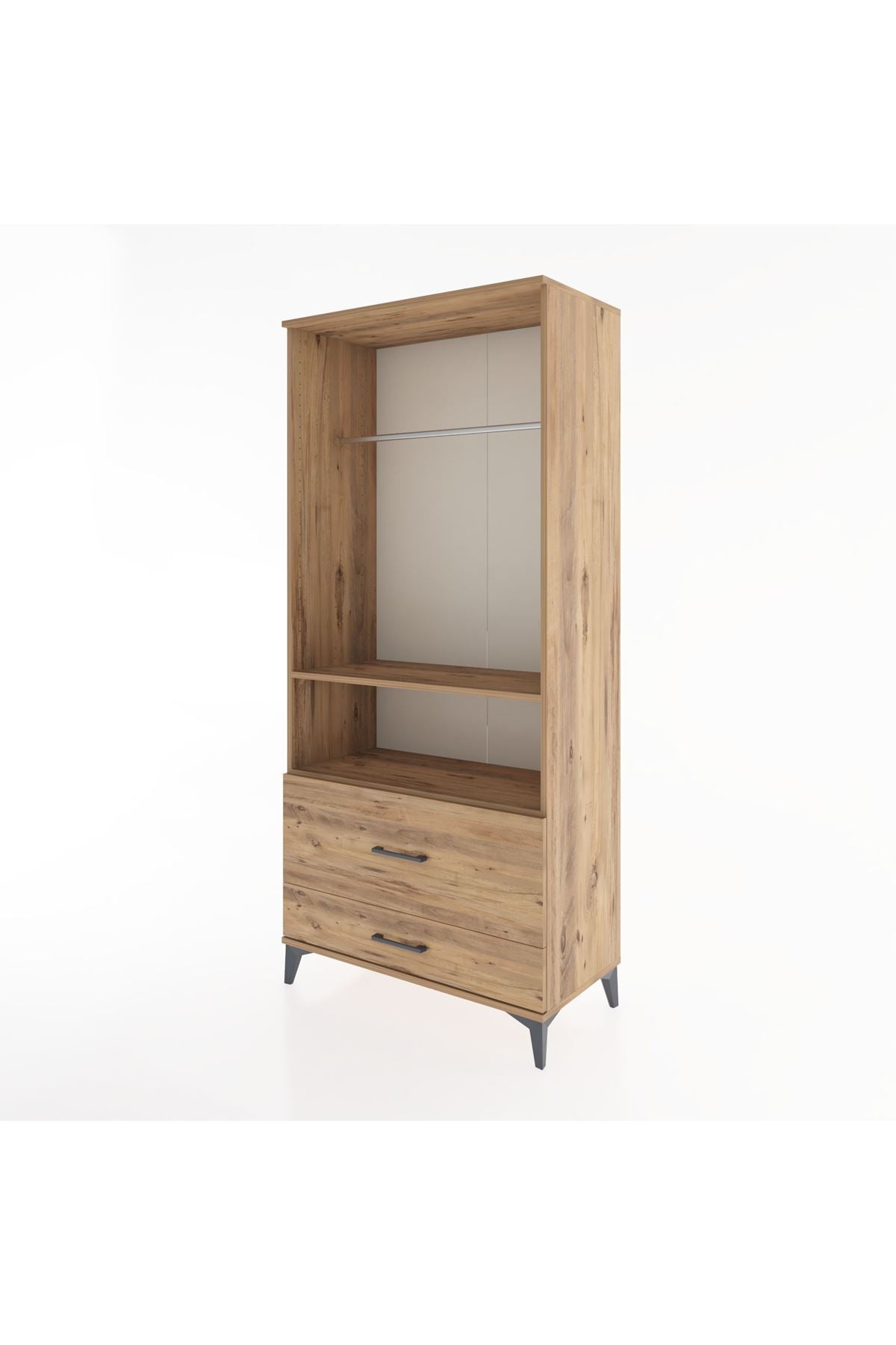 Hyperion Dolap 2 Raflı 2 Çekmeceli Tek Askılı 88x44x195 Çam-Çam