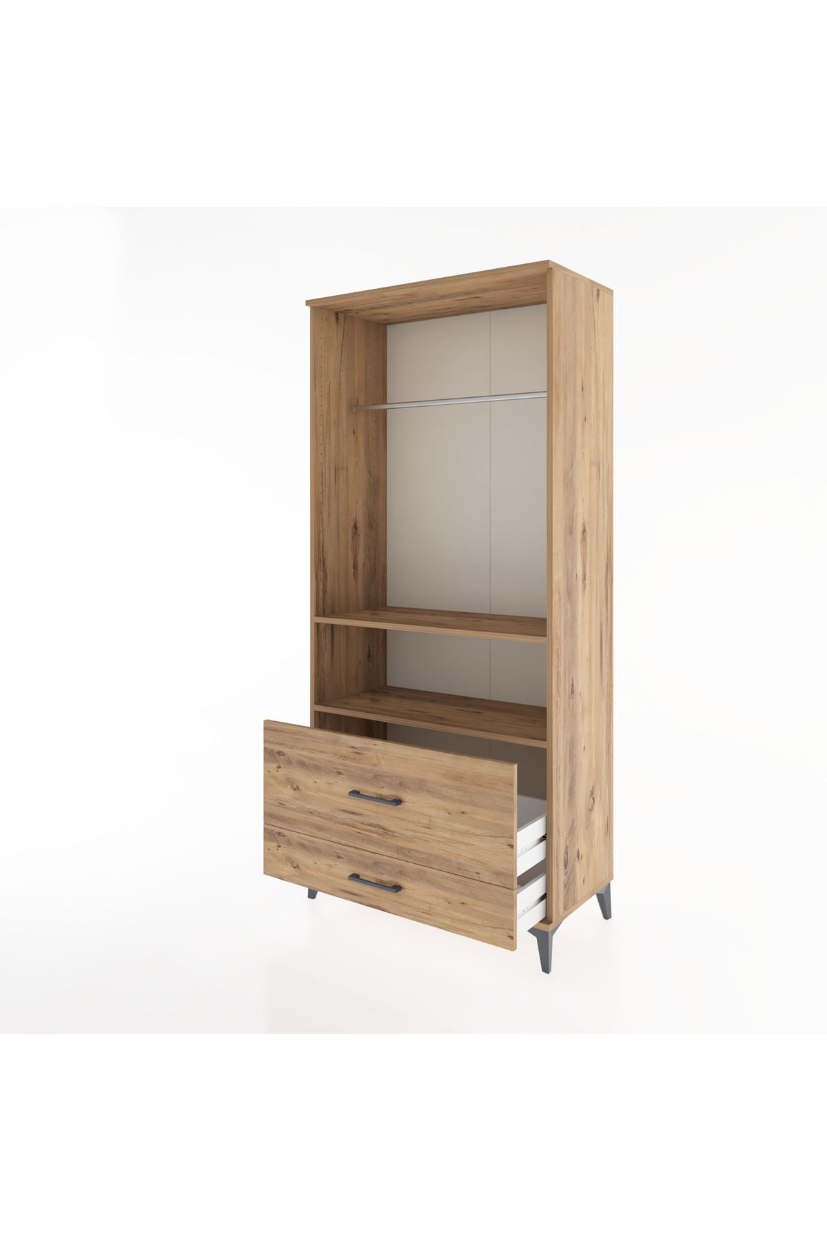 Hyperion Dolap 2 Raflı 2 Çekmeceli Tek Askılı 88x44x195 Çam-Çam