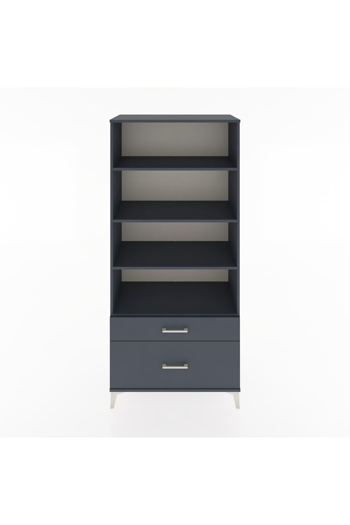 Hyperion Dolap 4 Raflı 2 Çekmeceli 88x44x195 Antrasit-Antrasit