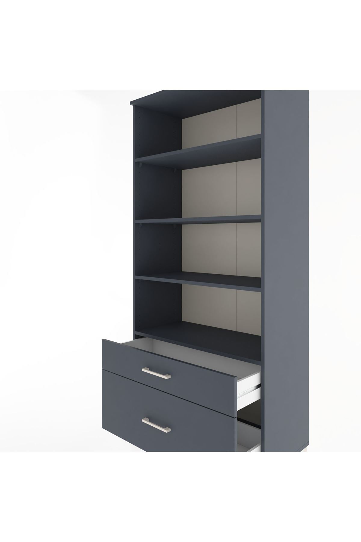 Hyperion Dolap 4 Raflı 2 Çekmeceli 88x44x195 Antrasit-Antrasit