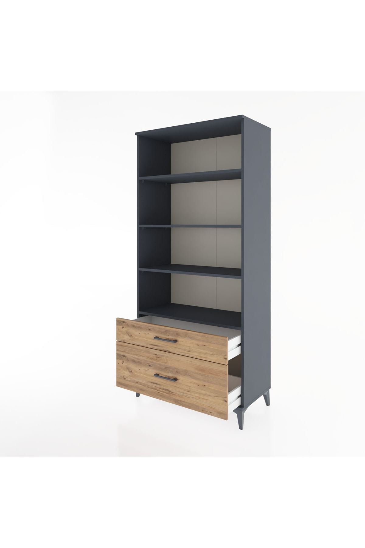 Hyperion Dolap 4 Raflı 2 Çekmeceli 88x44x195 Antrasit-Çam