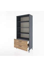 Hyperion Dolap 4 Raflı 2 Çekmeceli 88x44x195 Antrasit-Çam