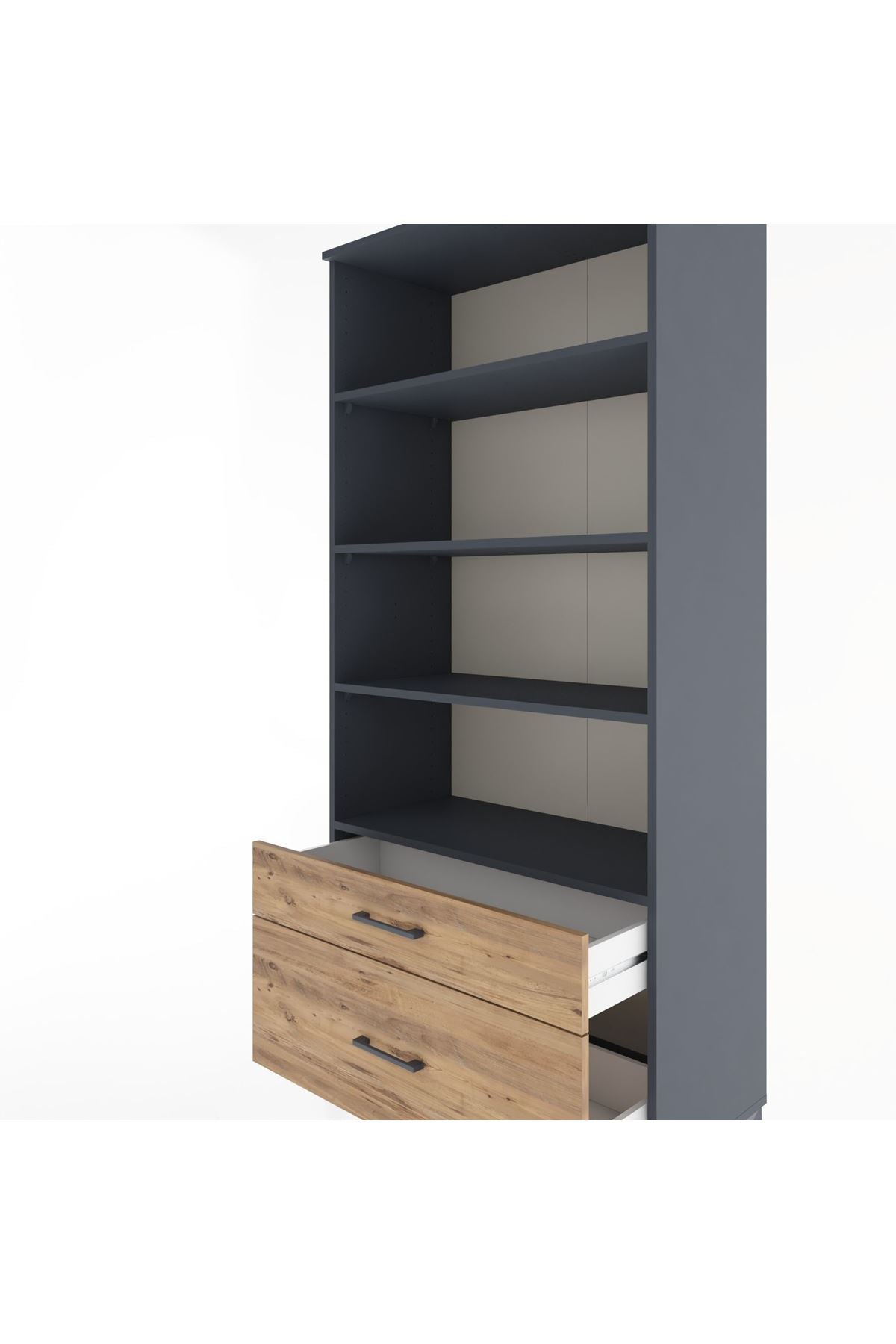 Hyperion Dolap 4 Raflı 2 Çekmeceli 88x44x195 Antrasit-Çam