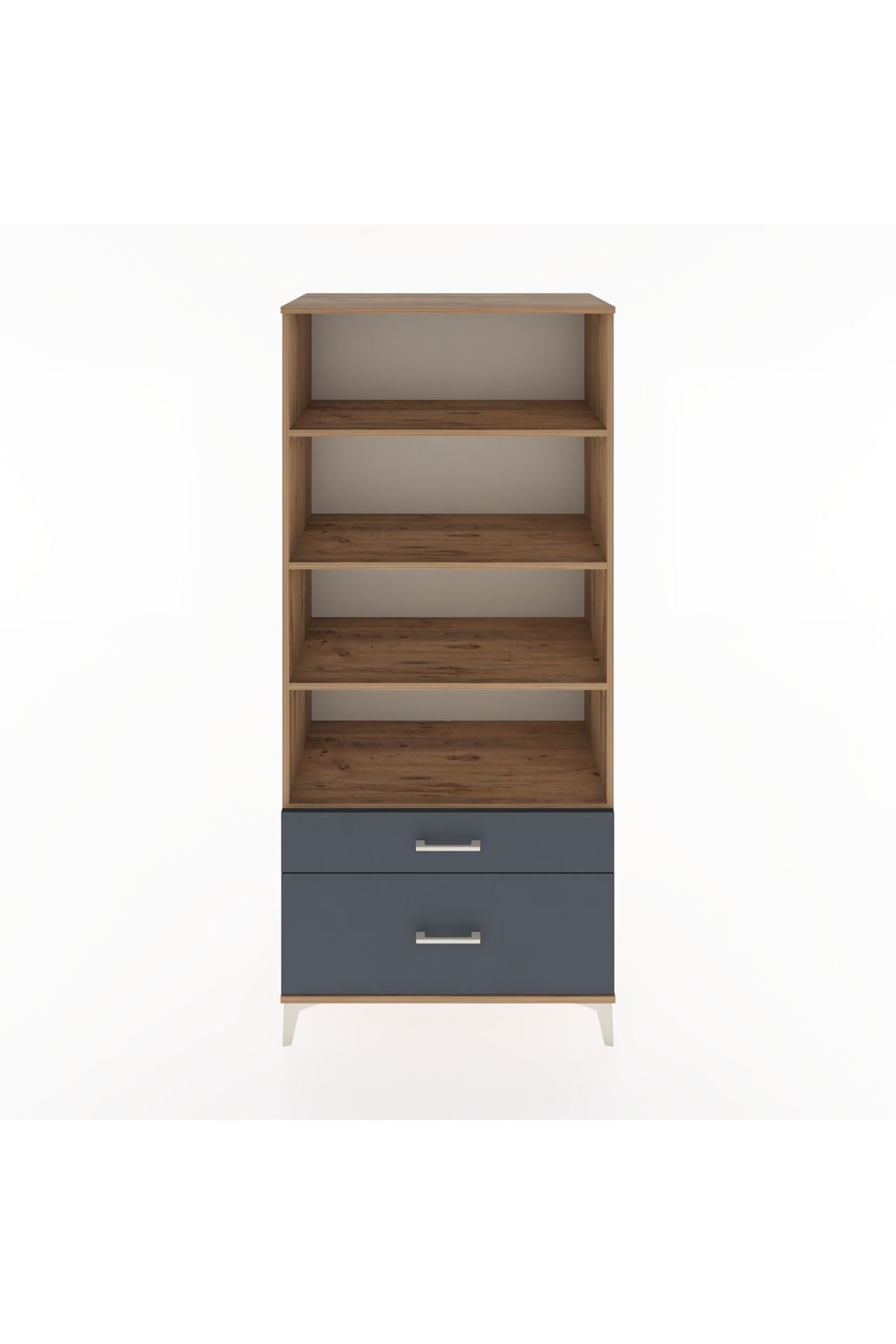 Hyperion Dolap 4 Raflı 2 Çekmeceli 88x44x195 Çam-Antrasit
