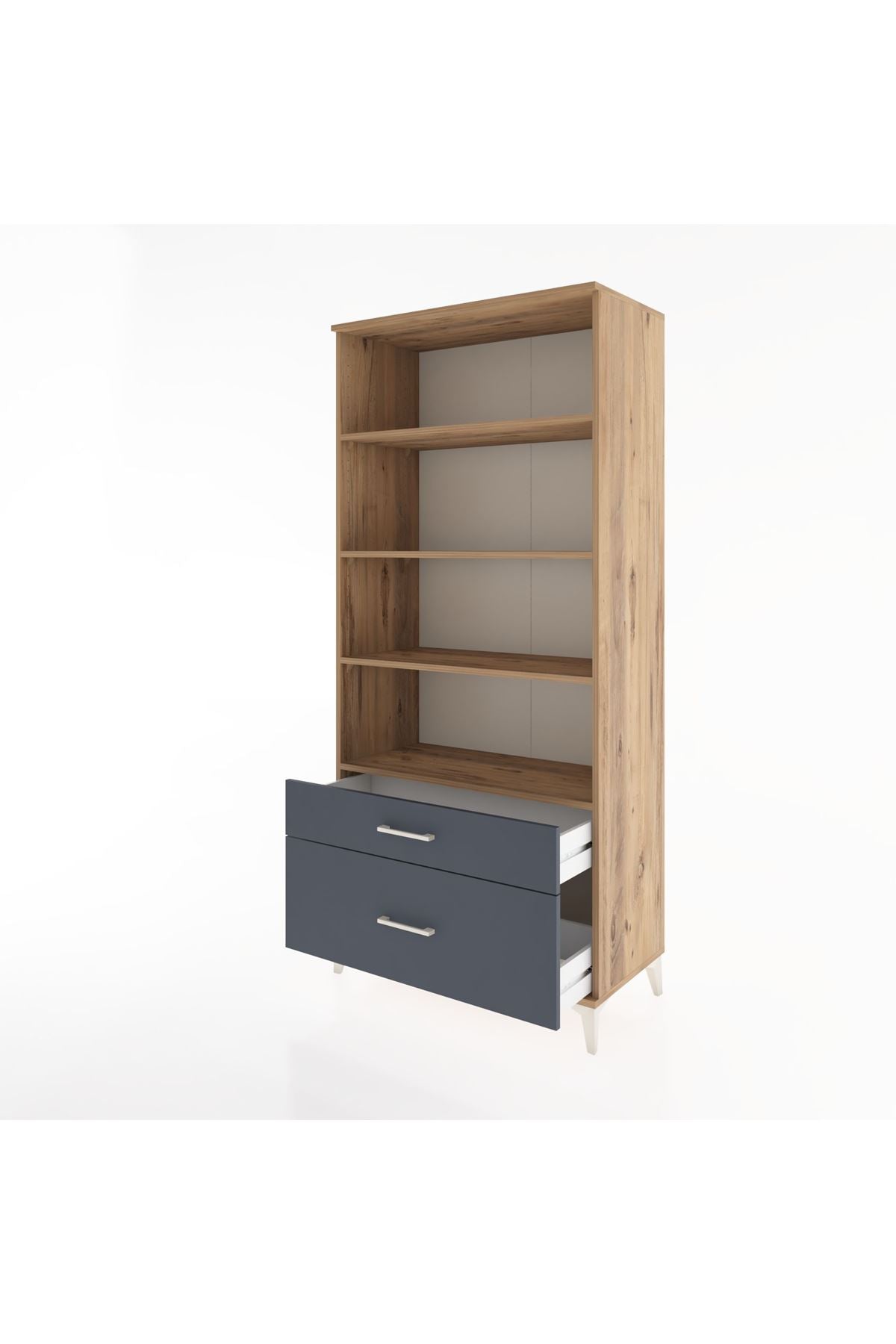 Hyperion Dolap 4 Raflı 2 Çekmeceli 88x44x195 Çam-Antrasit