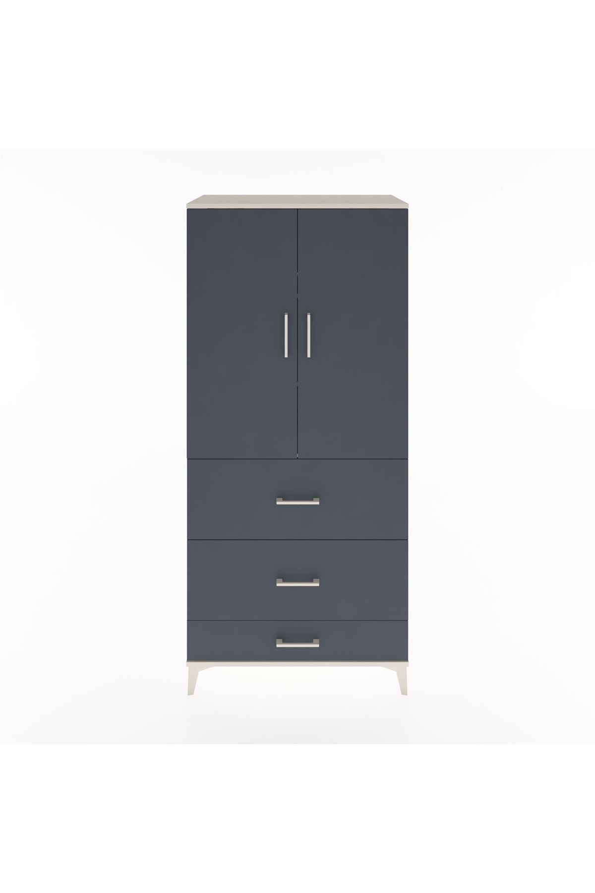 Hyperion Dolap 3 Raflı 3 Çekmeceli 2 Kapaklı 88x44x195 Aytaşı-Antrasit