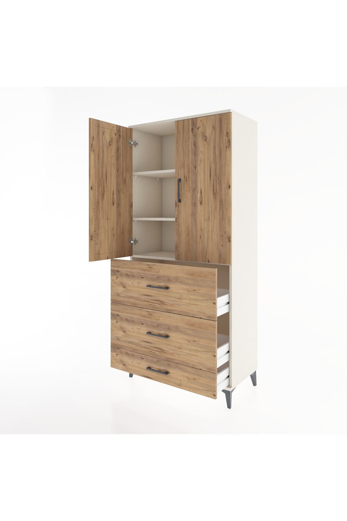 Hyperion Dolap 3 Raflı 3 Çekmeceli 2 Kapaklı 88x44x195 Aytaşı-Çam