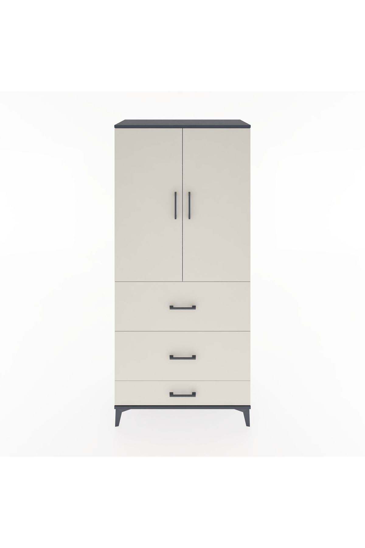 Hyperion Dolap 3 Raflı 3 Çekmeceli 2 Kapaklı 88x44x195 Antrasit-Aytaşı