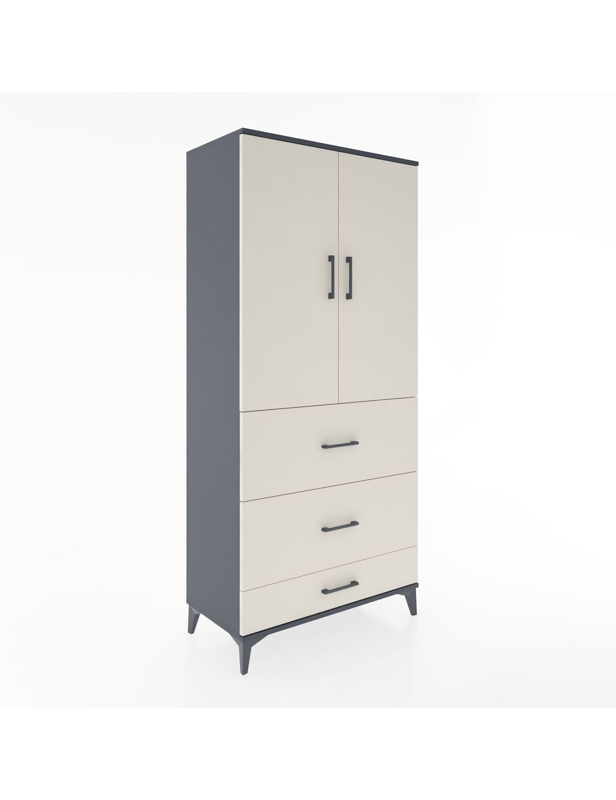 Hyperion Dolap 3 Raflı 3 Çekmeceli 2 Kapaklı 88x44x195 Antrasit-Aytaşı