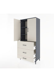Hyperion Dolap 3 Raflı 3 Çekmeceli 2 Kapaklı 88x44x195 Antrasit-Aytaşı