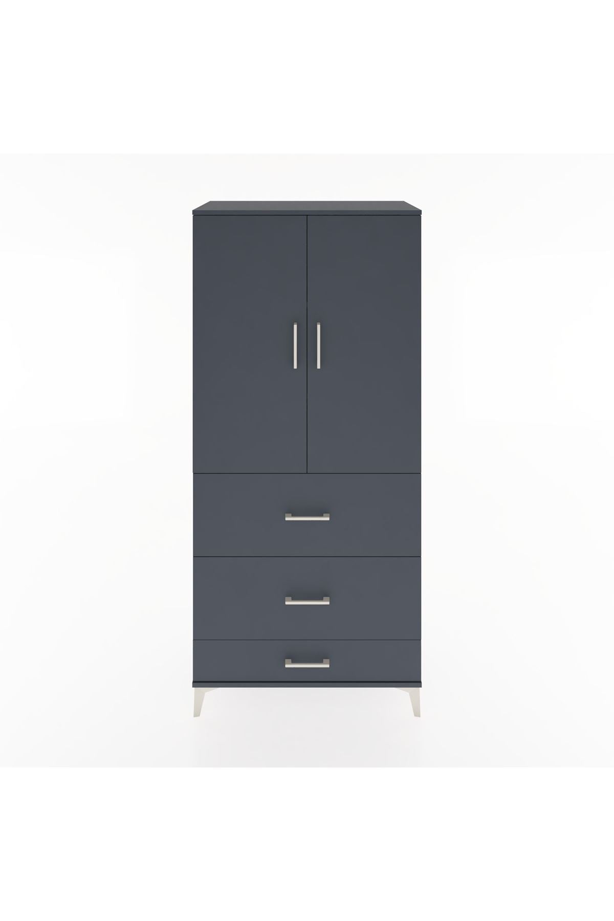 Hyperion Dolap 3 Raflı 3 Çekmeceli 2 Kapaklı 88x44x195 Antrasit-Antrasit