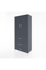 Hyperion Dolap 3 Raflı 3 Çekmeceli 2 Kapaklı 88x44x195 Antrasit-Antrasit