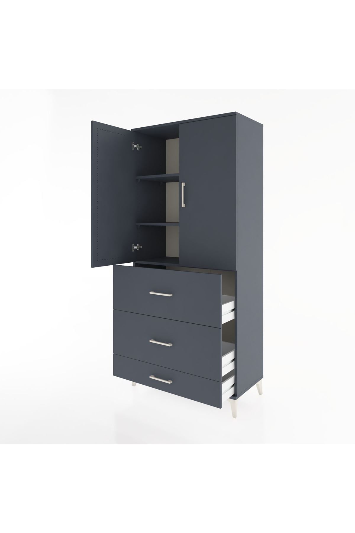 Hyperion Dolap 3 Raflı 3 Çekmeceli 2 Kapaklı 88x44x195 Antrasit-Antrasit