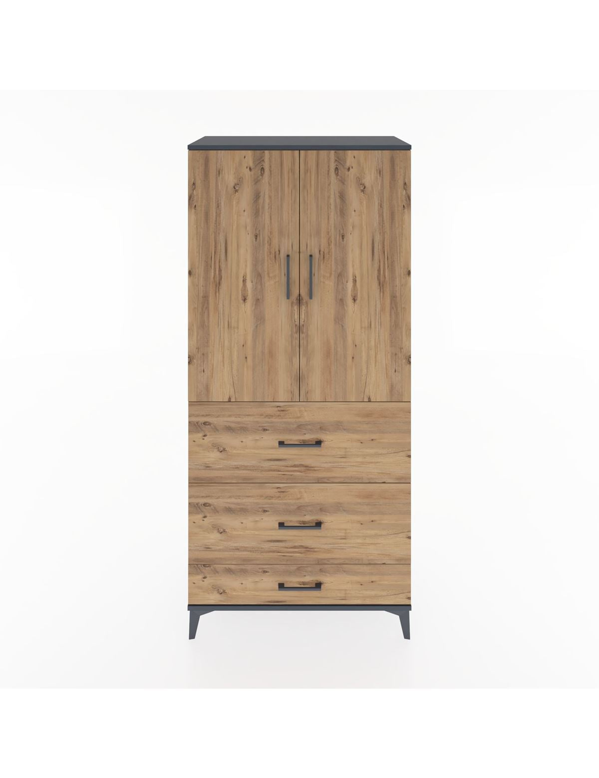 Hyperion Dolap 3 Raflı 3 Çekmeceli 2 Kapaklı 88x44x195 Antrasit-Çam