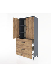 Hyperion Dolap 3 Raflı 3 Çekmeceli 2 Kapaklı 88x44x195 Antrasit-Çam