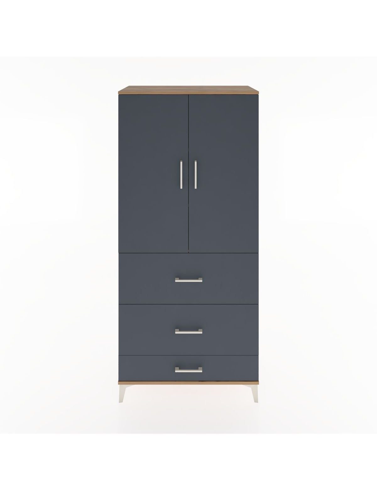 Hyperion Dolap 3 Raflı 3 Çekmeceli 2 Kapaklı 88x44x195 Çam-Antrasit