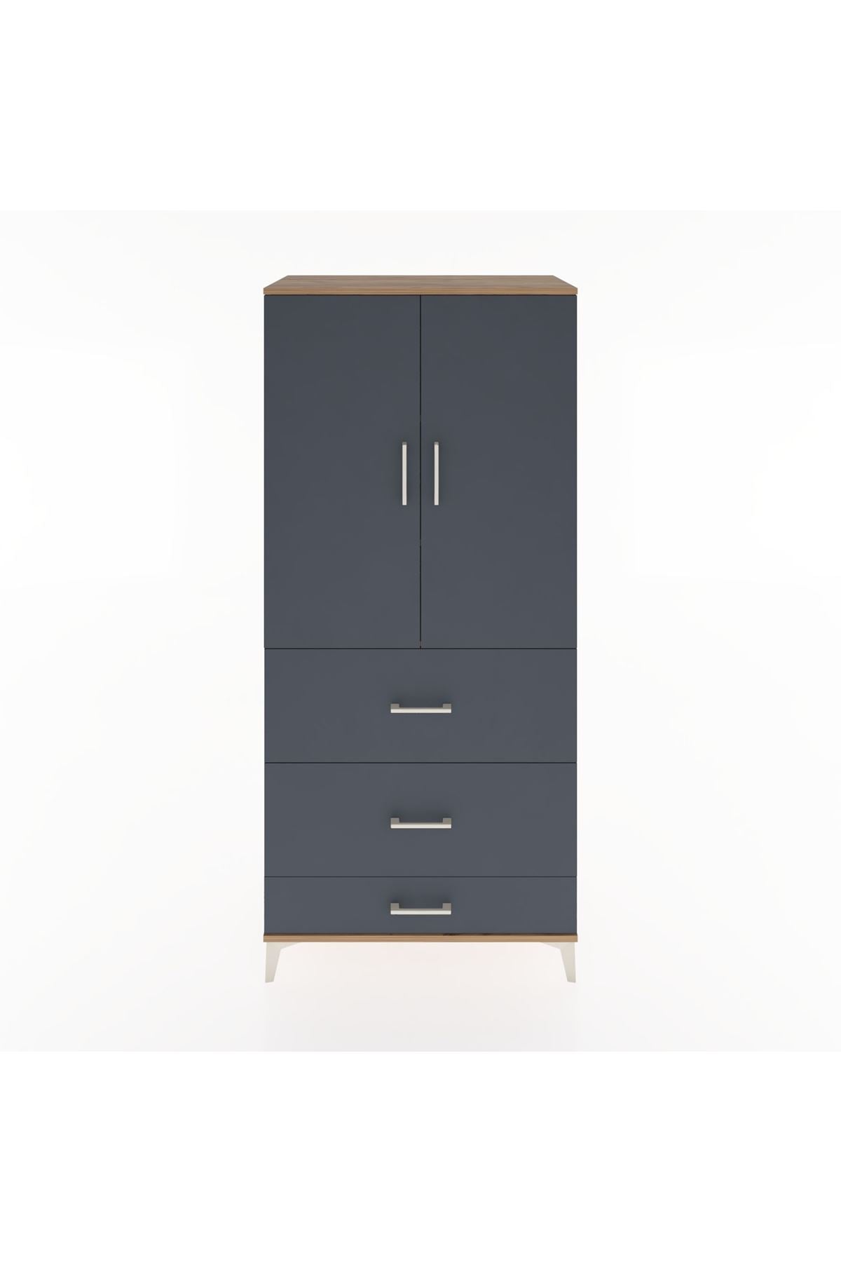 Hyperion Dolap 3 Raflı 3 Çekmeceli 2 Kapaklı 88x44x195 Çam-Antrasit