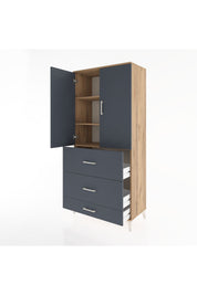 Hyperion Dolap 3 Raflı 3 Çekmeceli 2 Kapaklı 88x44x195 Çam-Antrasit