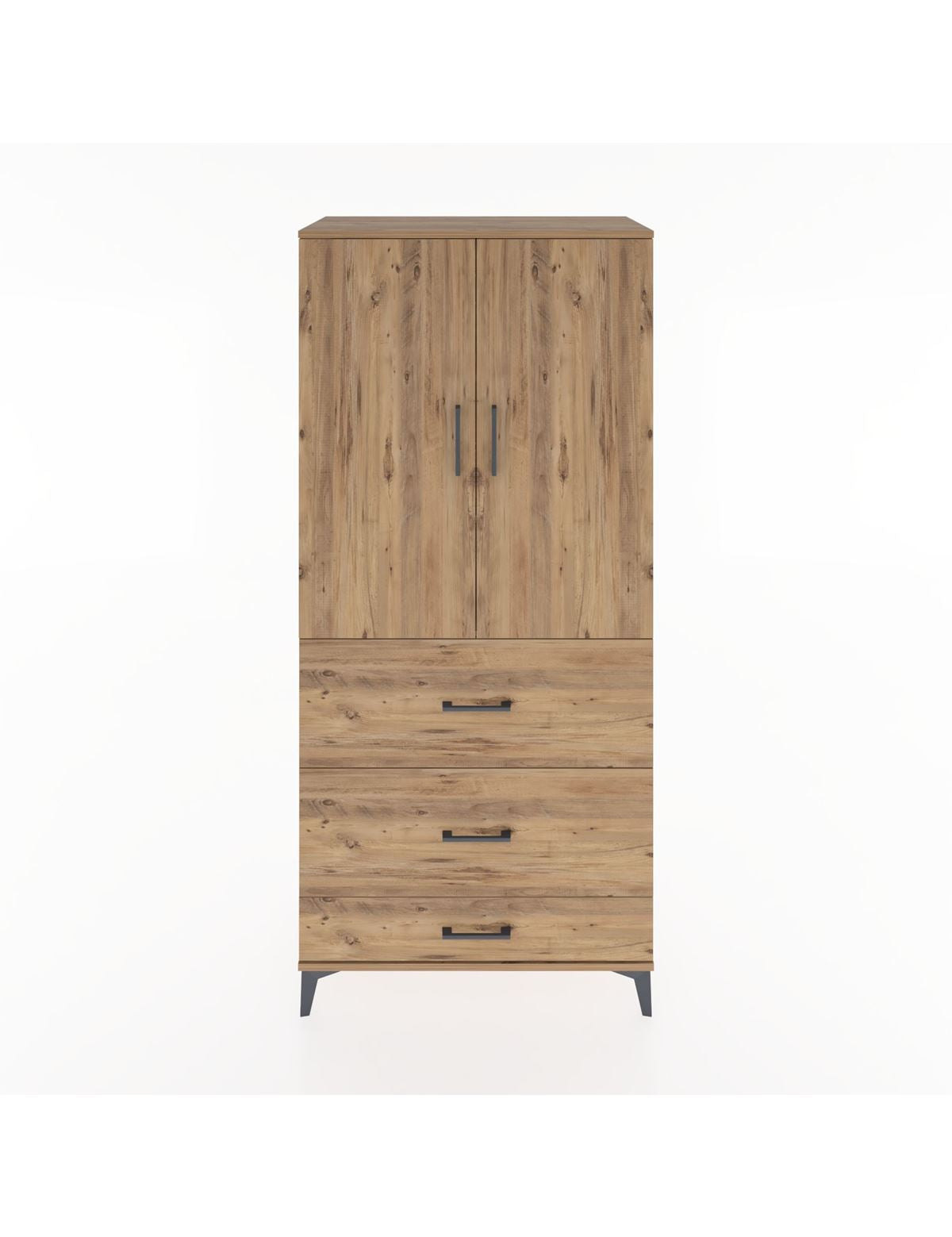 Hyperion Dolap 3 Raflı 3 Çekmeceli 2 Kapaklı 88x44x195 Çam-Çam