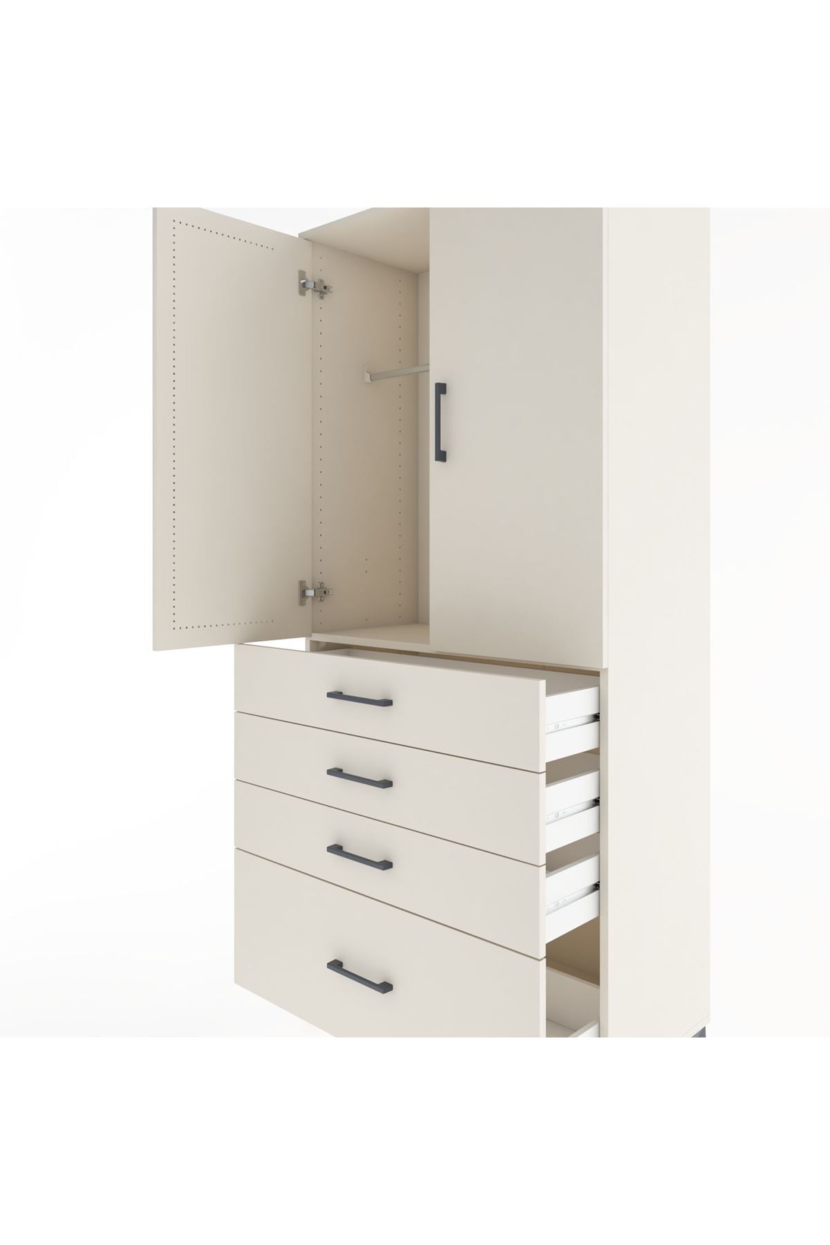 Hyperion Dolap Tek Raflı 4 Çekmeceli Tek Askılı 88x44x195 Aytaşı-Aytaşı