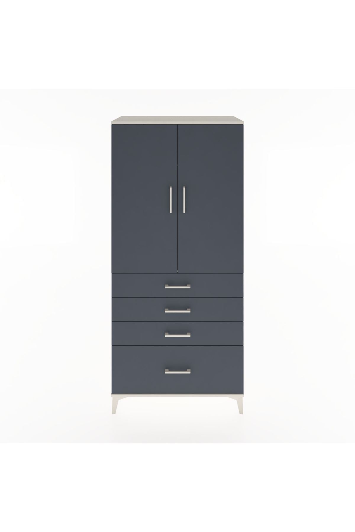 Hyperion Dolap Tek Raflı 4 Çekmeceli Tek Askılı 88x44x195 Aytaşı-Antrasit