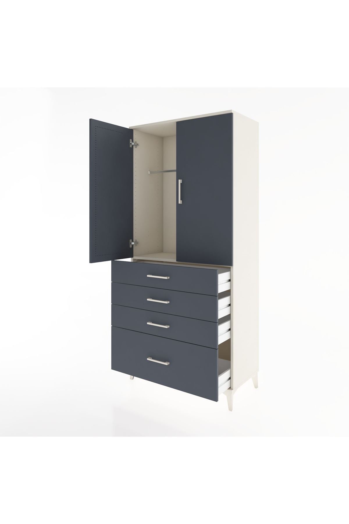 Hyperion Dolap Tek Raflı 4 Çekmeceli Tek Askılı 88x44x195 Aytaşı-Antrasit