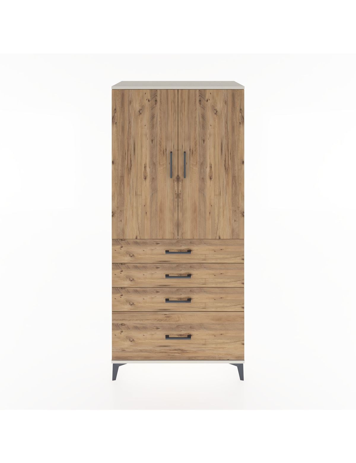 Hyperion Dolap Tek Raflı 4 Çekmeceli Tek Askılı 88x44x195 Aytaşı-Çam