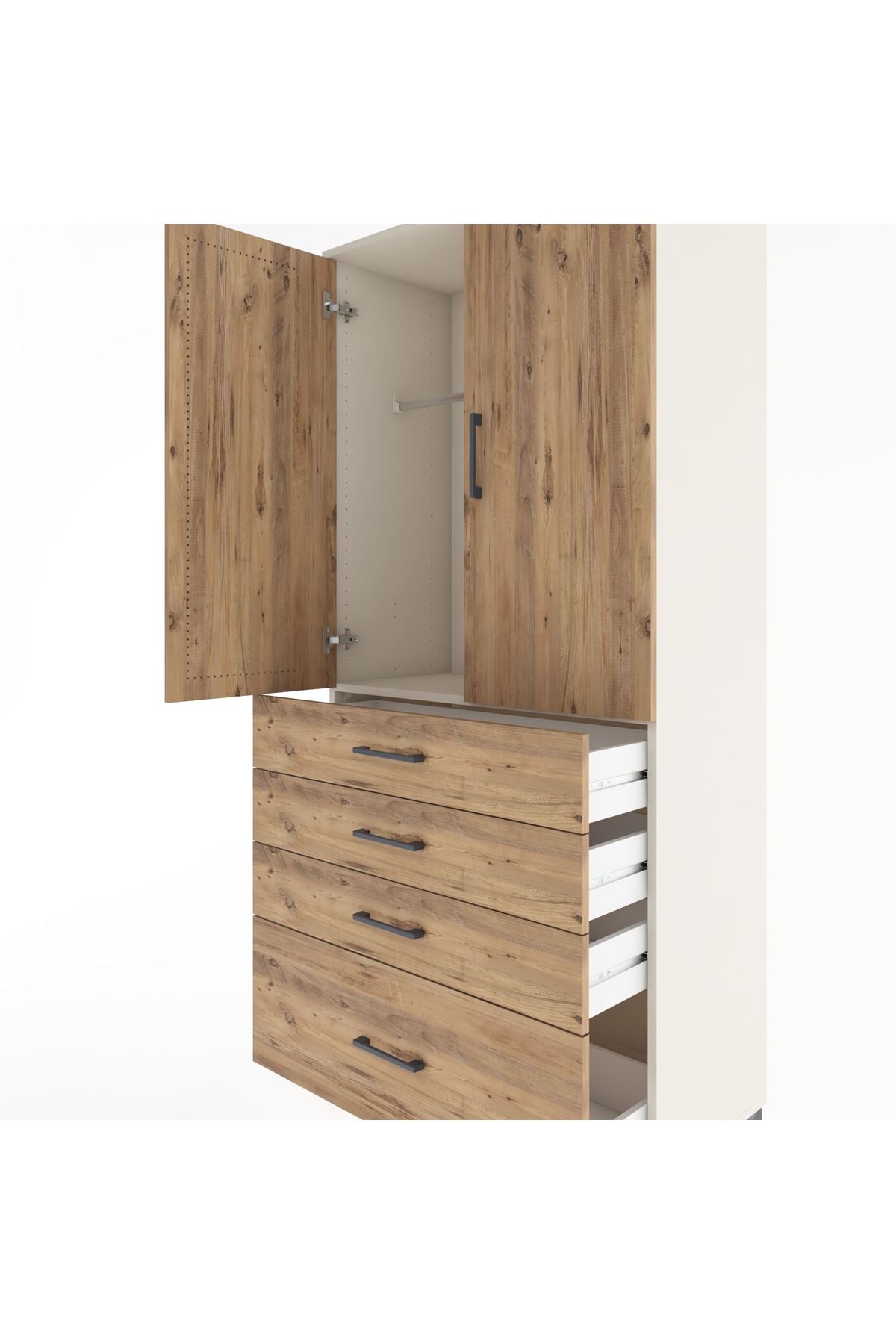 Hyperion Dolap Tek Raflı 4 Çekmeceli Tek Askılı 88x44x195 Aytaşı-Çam