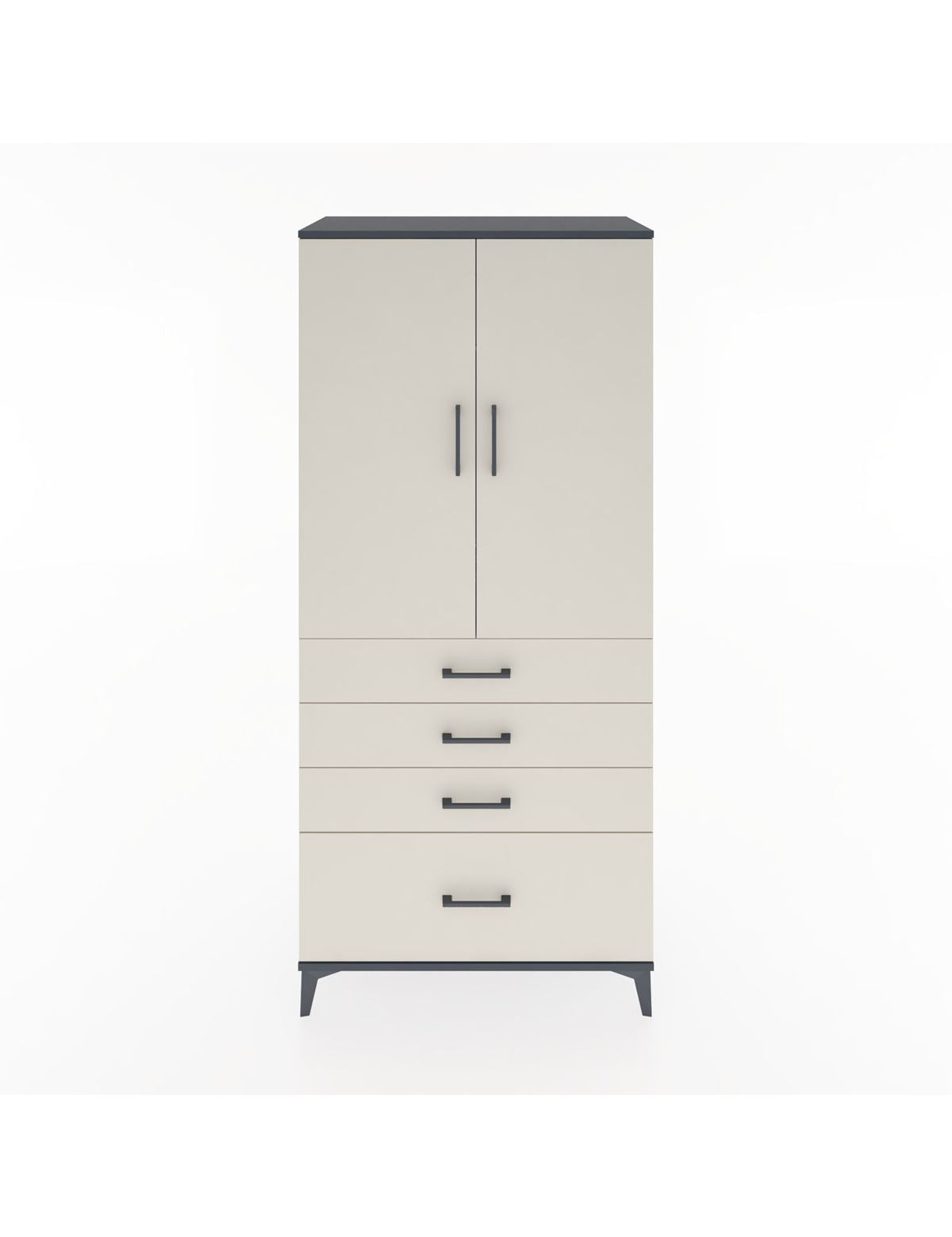 Hyperion Dolap Tek Raflı 4 Çekmeceli Tek Askılı 88x44x195 Antrasit-Aytaşı