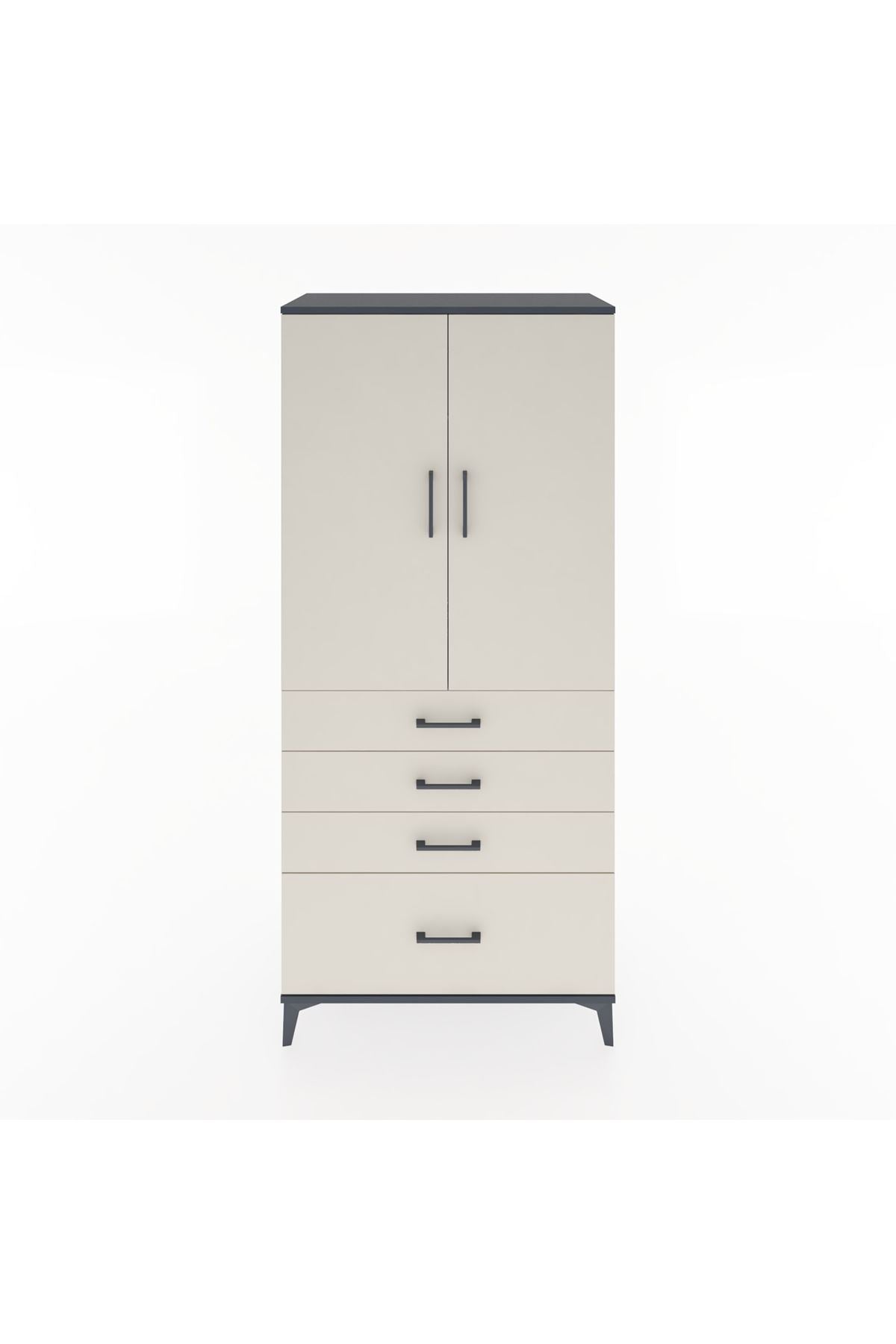 Hyperion Dolap Tek Raflı 4 Çekmeceli Tek Askılı 88x44x195 Antrasit-Aytaşı