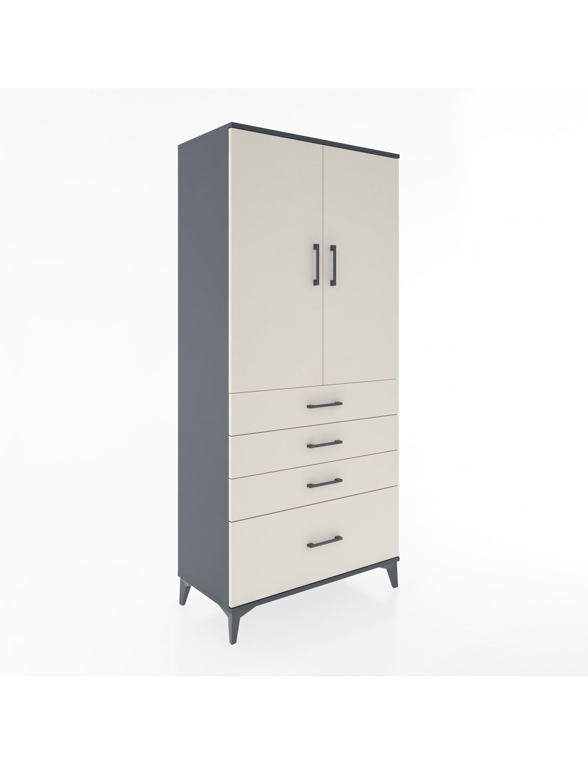 Hyperion Dolap Tek Raflı 4 Çekmeceli Tek Askılı 88x44x195 Antrasit-Aytaşı