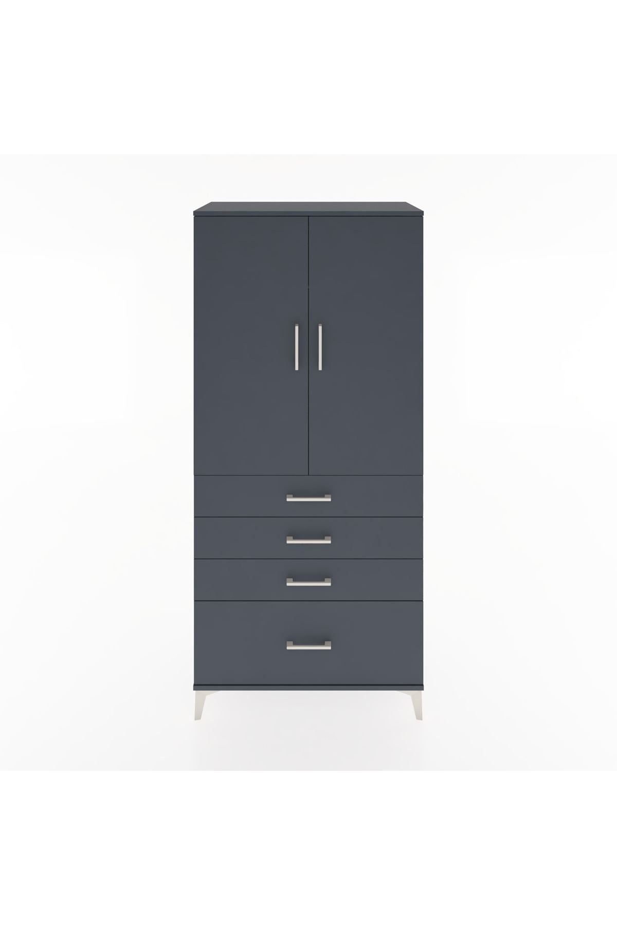 Hyperion Dolap Tek Raflı 4 Çekmeceli Tek Askılı 88x44x195 Antrasit-Antrasit