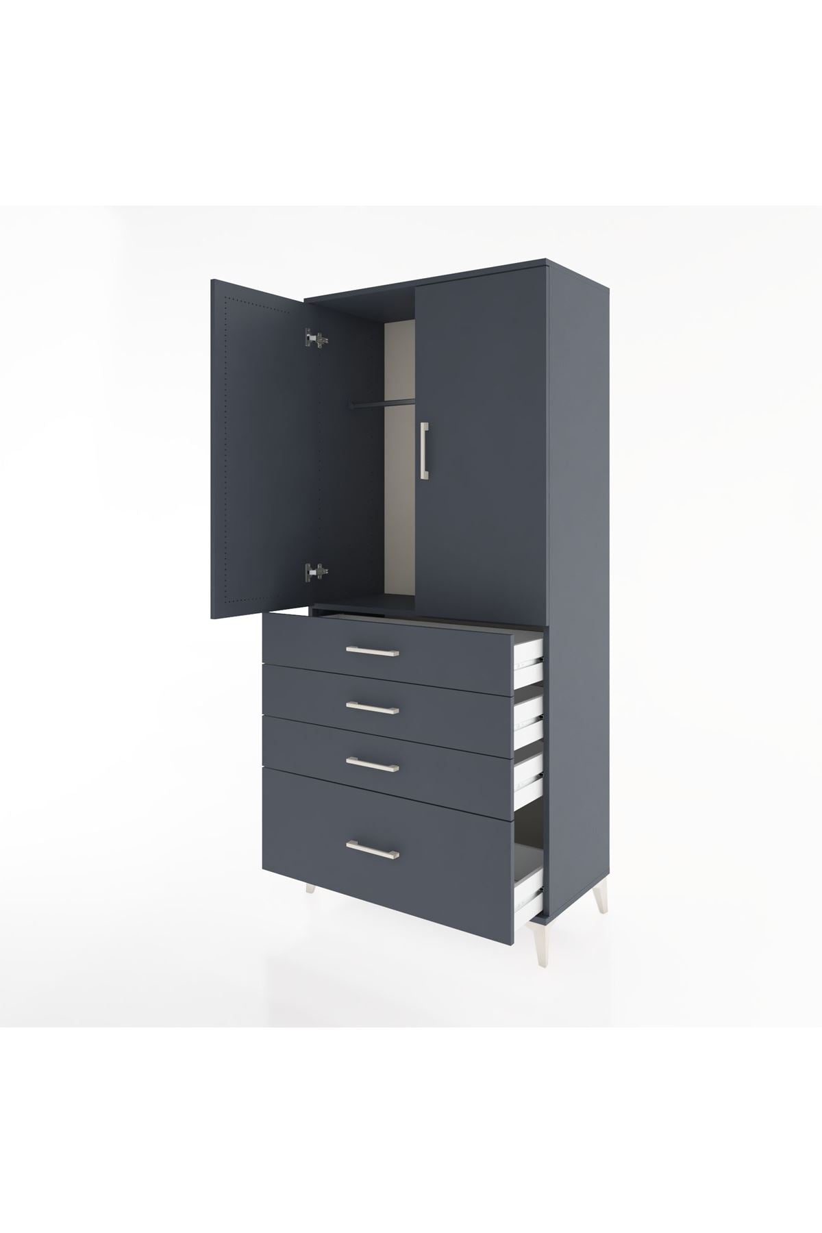 Hyperion Dolap Tek Raflı 4 Çekmeceli Tek Askılı 88x44x195 Antrasit-Antrasit