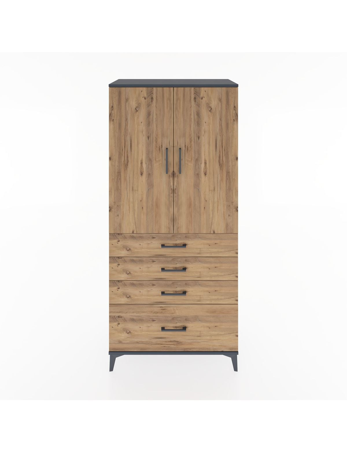 Hyperion Dolap Tek Raflı 4 Çekmeceli Tek Askılı 88x44x195 Antrasit-Çam