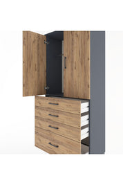 Hyperion Dolap Tek Raflı 4 Çekmeceli Tek Askılı 88x44x195 Antrasit-Çam