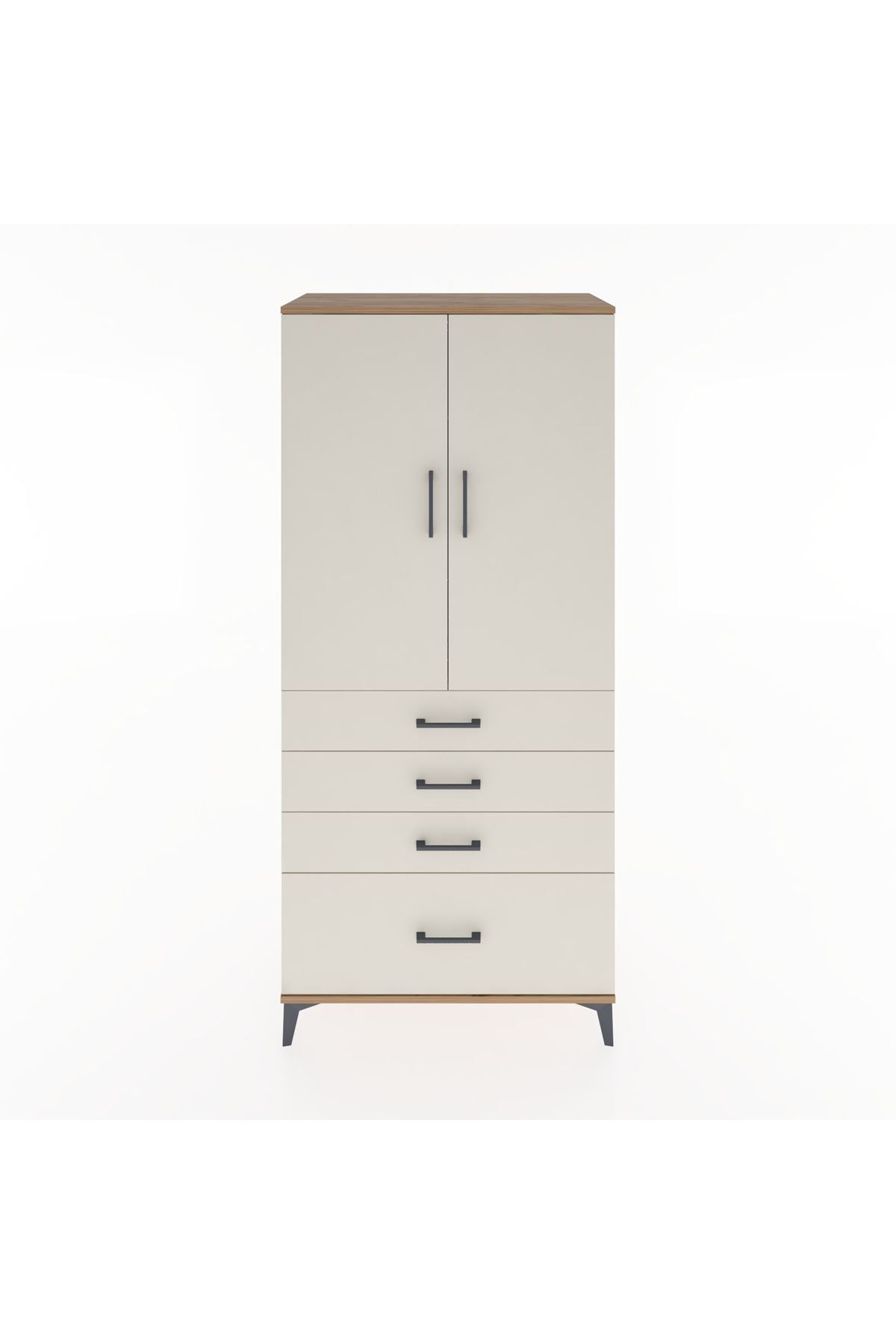 Hyperion Dolap Tek Raflı 4 Çekmeceli Tek Askılı 88x44x195 Çam-Aytaşı